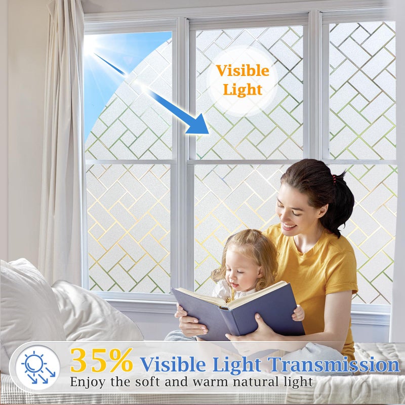 Coavas Frosted Window Privacy Film Static Cling Non-Adhesive for Glass Windows, Heat Control UV Blocking Sun Blocking Anti Glare, Day and Night Bathroom Home Office Cover, 35.4"x157.5" - Image 5